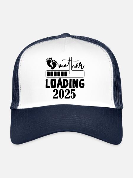 Bébé est en chargement, bébé arrive en 2025 - Casquette trucker  - blanc/marine - Devant