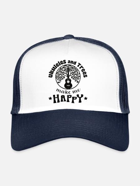 Ukuleles and Trees make me Happy schwarz - Trucker Cap - white/navy