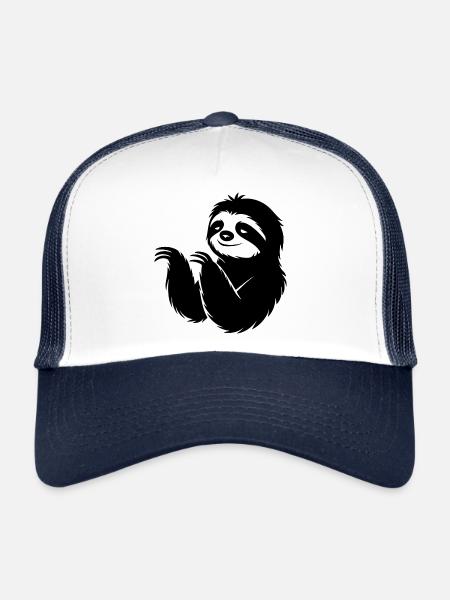 Cool paresseux silhouette portrait visage tête - Casquette trucker  - blanc/marine - Devant