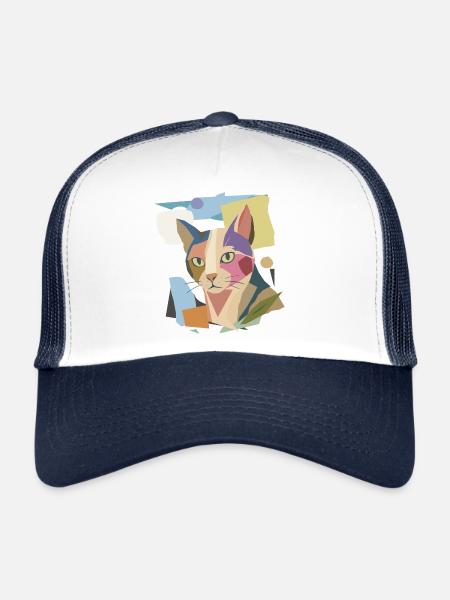 Abstract cat in modern color block design - Trucker Cap - white/navy - Front