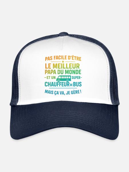 Papa chauffeur de bus cadeau fête des pères Noël - Casquette trucker  - blanc/marine - Devant