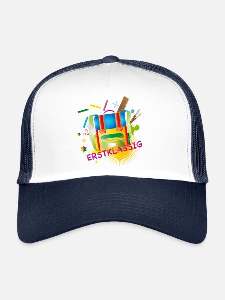Erstklassiger Schulranzen bunt & kreativ - Trucker Cap - Weiß/Navy - Vorne