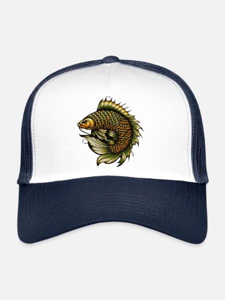 Carp Fish Tattoo look Fantasy Buttje Scales - Trucker Cap - white/navy - Front