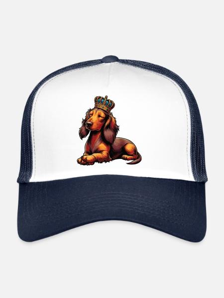 Langhaardackel Dackel Dackelhalter Teckel Tekkel - Trucker Cap - Weiß/Navy - Vorne