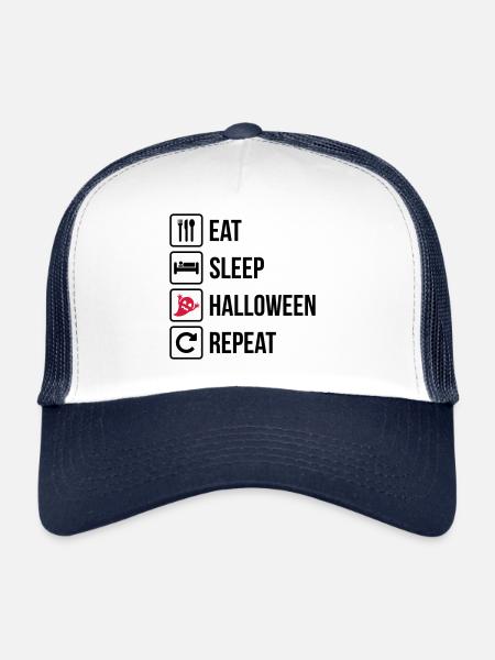 Mangez le sommeil Halloween Répéter - Casquette trucker  - blanc/marine - Devant