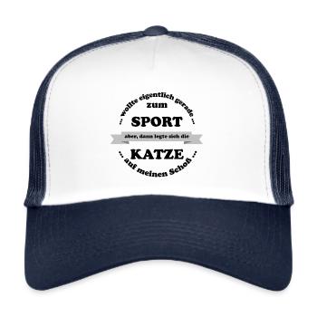 Mais le chat voulait faire du sport - Casquette trucker  - blanc/marine - Devant