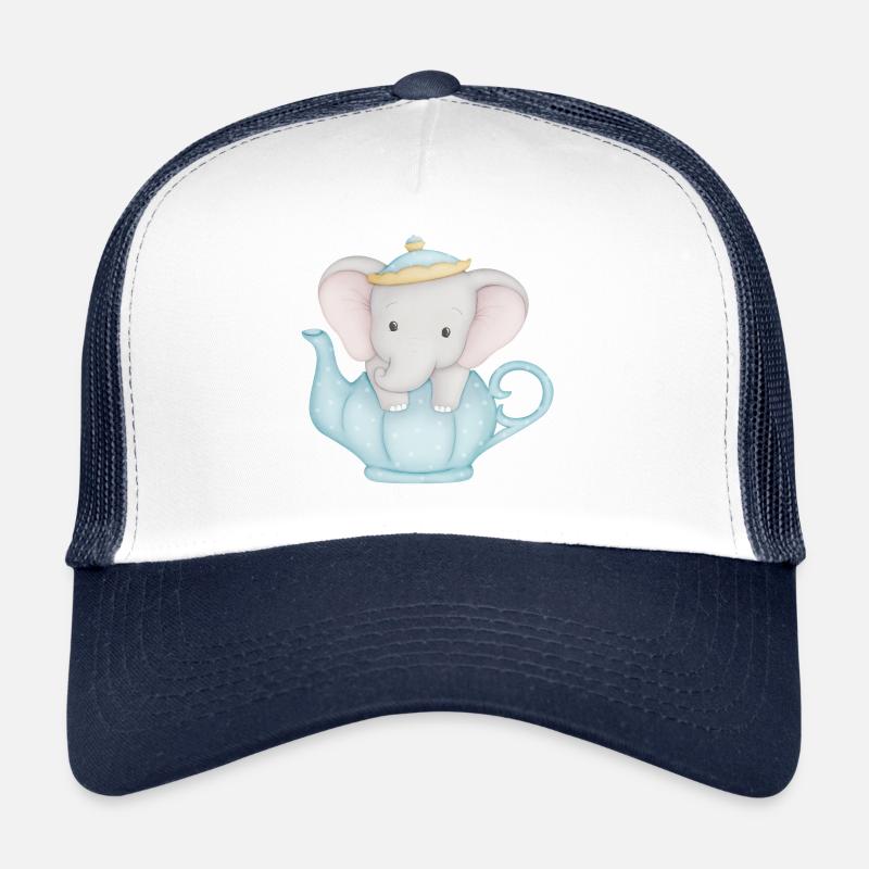 cute elephant in teapot - Trucker Cap - white/navy