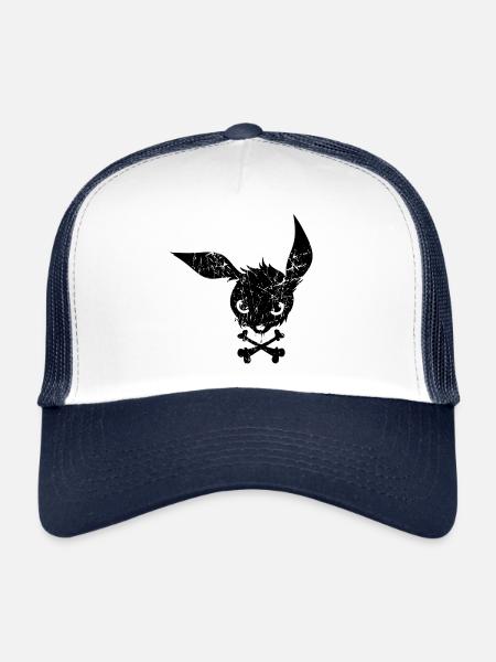 lapin enervé noir angry rabbit - Casquette trucker  - blanc/marine - Devant