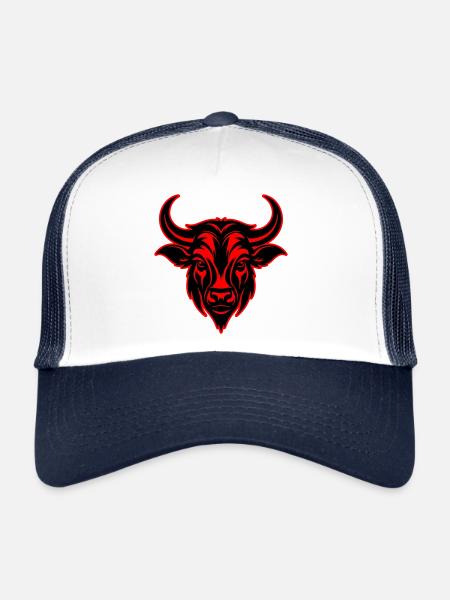 Bull Horns Head Silhouette - Trucker Cap - white/navy - Front
