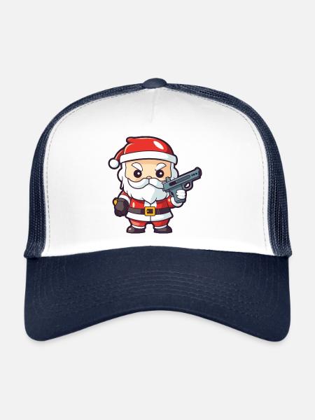 Santa Claus Gun Comic Christmas - Trucker Cap - white/navy - Front