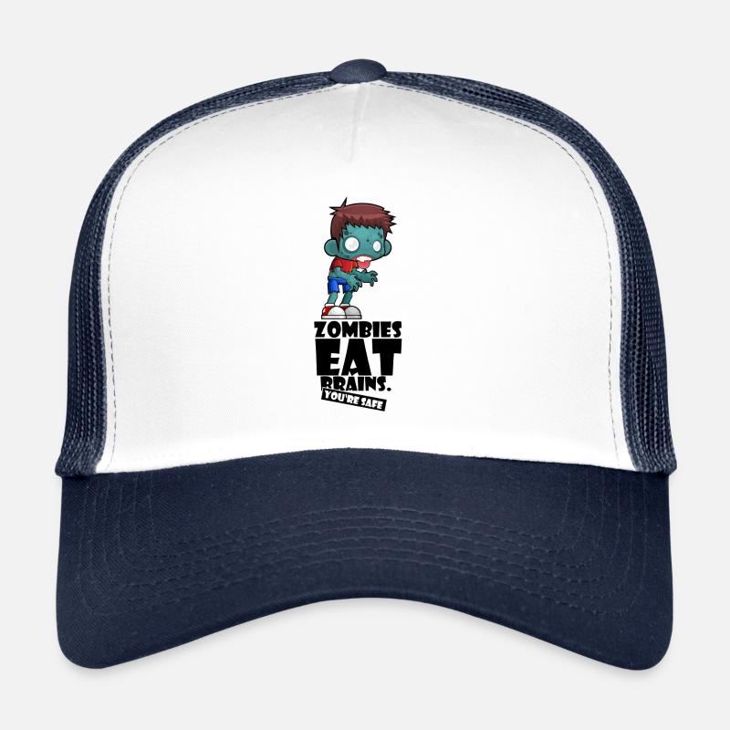 Zombies eat brains. You're Safe. Geschenkidee - Trucker Cap - Weiß/Navy