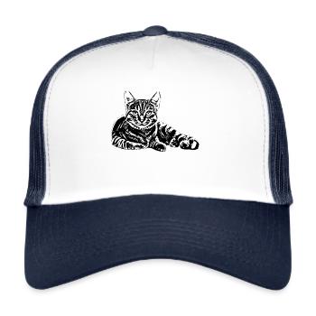Katze - Trucker Cap - Weiß/Navy - Vorne