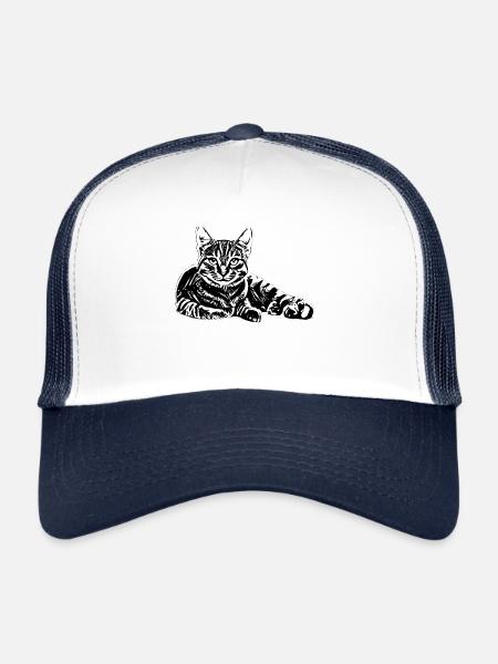 Chat - Casquette trucker  - blanc/marine - Devant