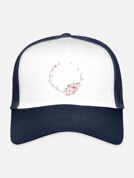 Customizable floral half-wreath pastel - Trucker Cap - white/navy - Front