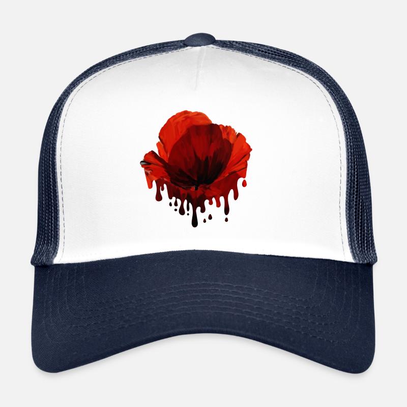 Schmelzende Mohnblumen Blüte Floral Art - Trucker Cap - Weiß/Navy