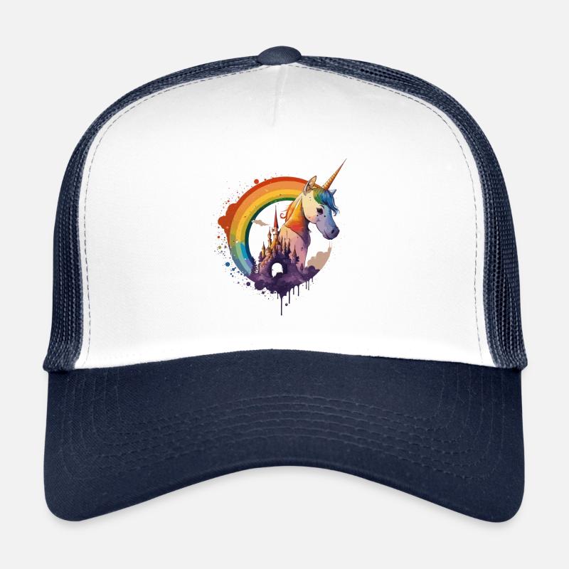 Einhorn im Regenbogen mit Schloss Geschenk - Trucker Cap - Weiß/Navy