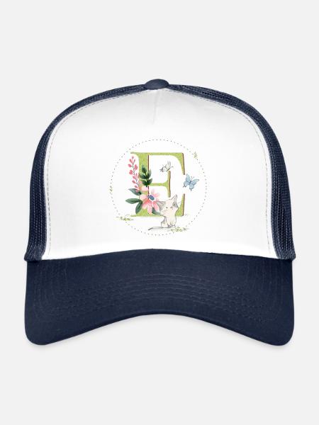 Anfangsbuchstabe E mit Katze - Trucker Cap - Weiß/Navy - Vorne
