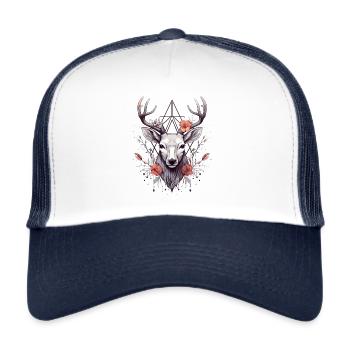 Cerf décoré de fleurs - Casquette trucker  - blanc/marine - Devant