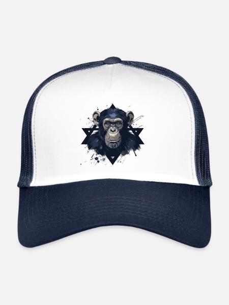 Chimpanzee Monkey - Trucker Cap - white/navy - Front
