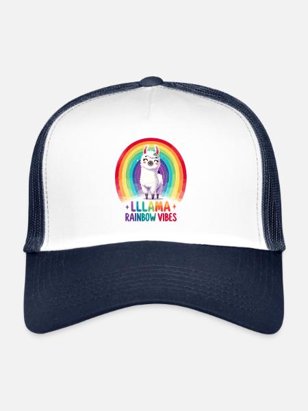 Lama Regenbogen Vibes - Trucker Cap - Weiß/Navy - Vorne