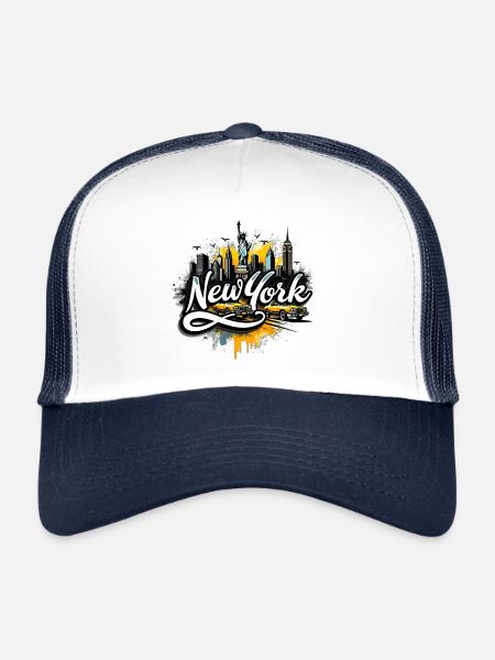 New York City – Skyline, Statue of Liberty and Taxis - Trucker Cap - white/navy - Front