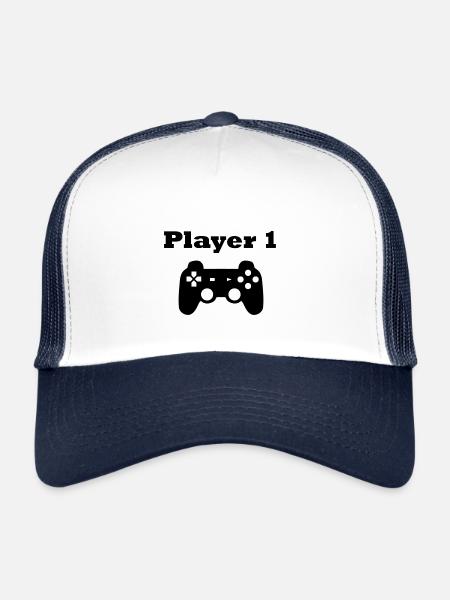 Jeu Player 1 Controller Cadeau - Casquette trucker  - blanc/marine - Devant