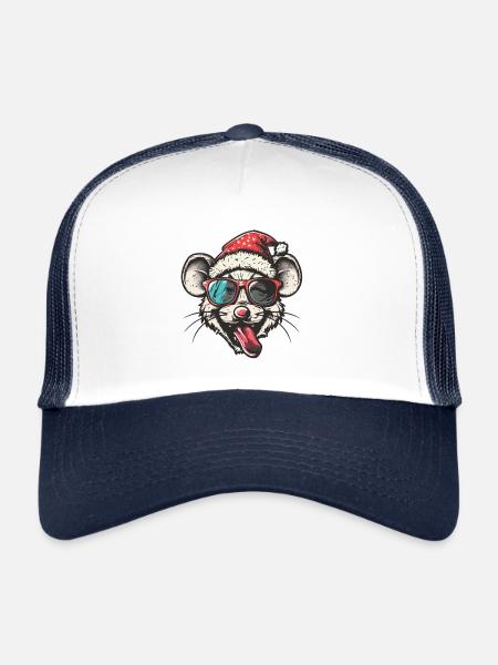 Souris Noël Drôle - Casquette trucker  - blanc/marine - Devant