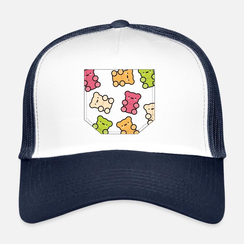 Brusttasche Gummibärchen Geschenk Idee - Trucker Cap - Weiß/Navy