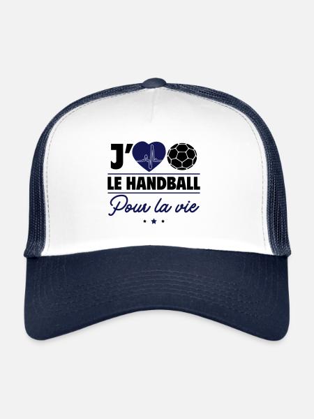 J’aime le handball pour la vie, c’est ma passion ! - Casquette trucker  - blanc/marine - Devant