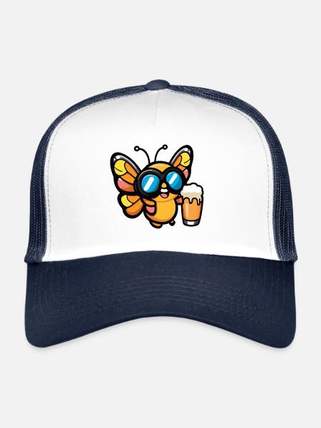Butterfly Après-Ski Bière Bande Dessinée - Casquette trucker  - blanc/marine - Devant