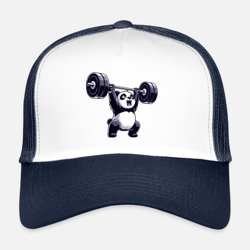 Panda Gewichtheber mit Hantel - Trucker Cap - Weiß/Navy