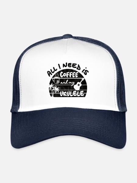 All I need is coffee and my ukulele - black - Trucker Cap - white/navy