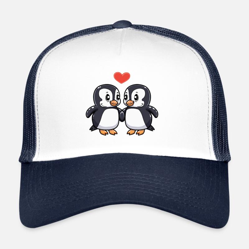 Pinguin Paar Herz - Trucker Cap - Weiß/Navy