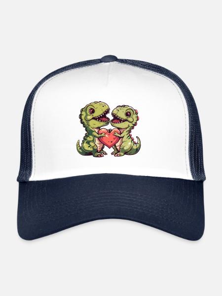 Dinosaure Amour Couple - Casquette trucker  - blanc/marine - Devant