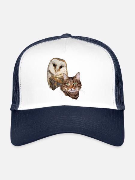 Chat et hibou - Casquette trucker  - blanc/marine - Devant
