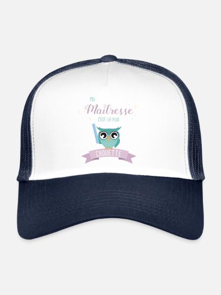 Hibou Maîtresse Chouette Illustration - Casquette trucker  - blanc/marine - Devant