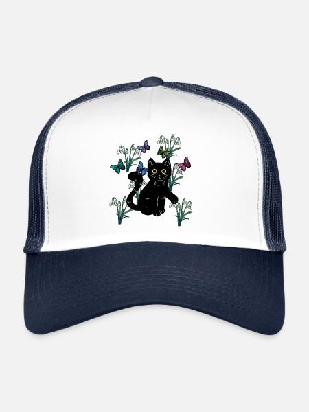 Chat Chats Enfants Nature Printemps Fleurs Fantaisie - Casquette trucker  - blanc/marine - Devant