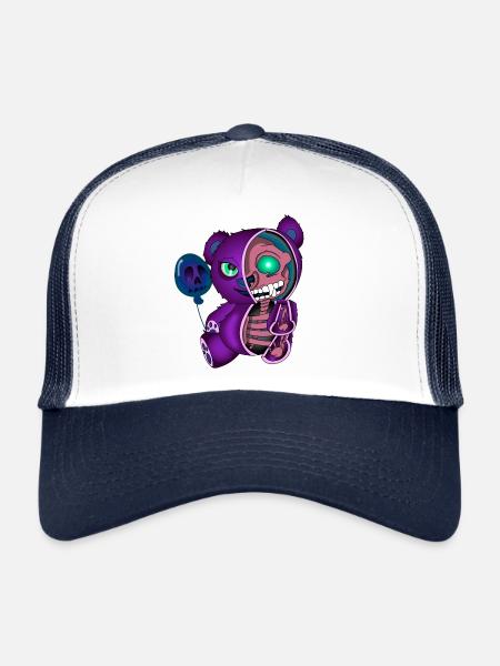 Skull Teddy Bear Skeleton Bear Halloween Shirt - Trucker Cap - white/navy - Front