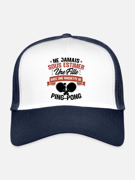 Une fille et joueur de ping-pong - Casquette trucker  - blanc/marine - Devant