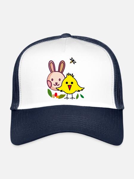 Lapin et poussin de Pâques - Casquette trucker  - blanc/marine - Devant