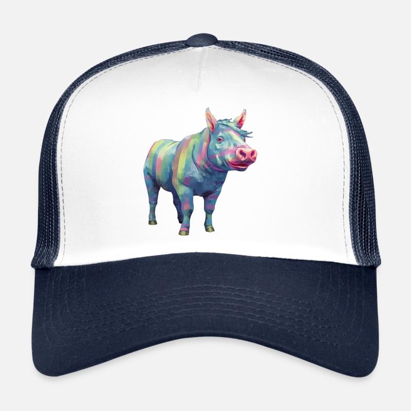 Schwein und Pferd - Regenbogen Moderne Kunst - Trucker Cap - Weiß/Navy