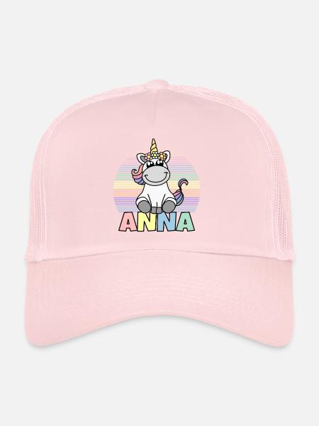 Nom de la licorne Anna - Casquette trucker  - rose pâle - Devant