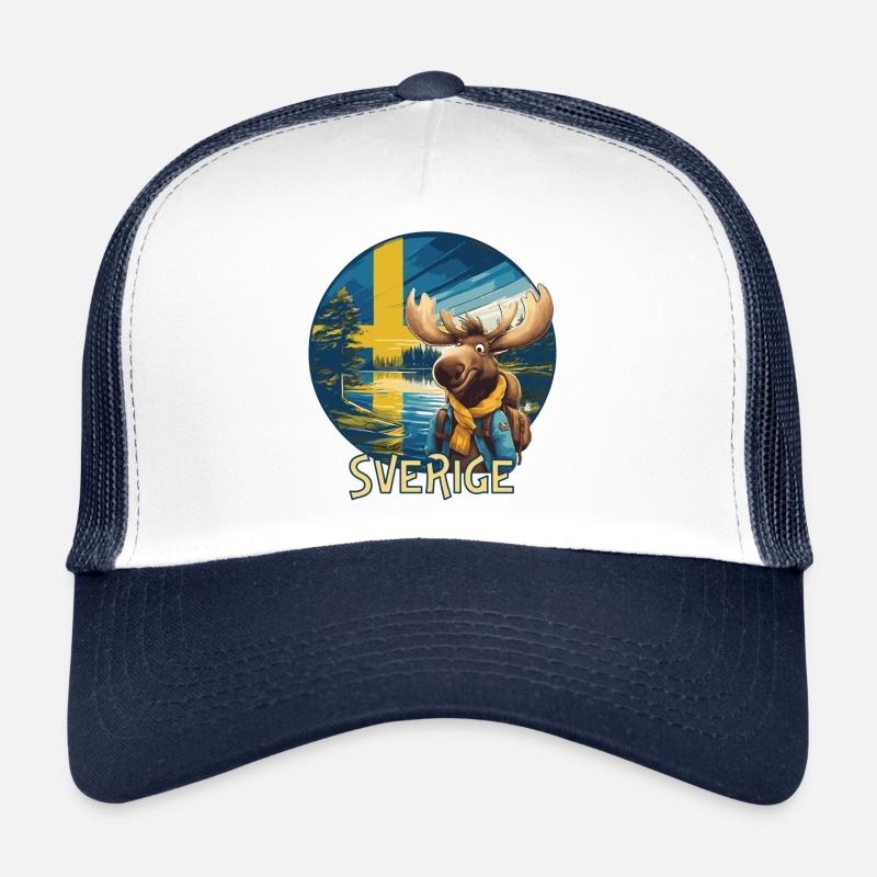 Sverige - Sweden - Schweden - Elch - Moose - Älg - Trucker Cap - Weiß/Navy