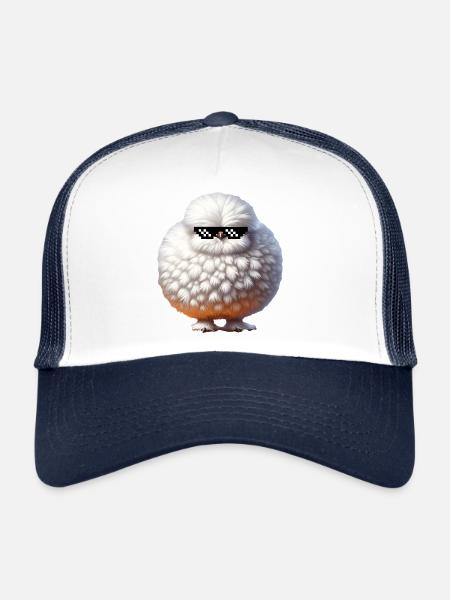 Silkie Poulet Silkie Oiseau Silkies Poulets moelleux - Casquette trucker  - blanc/marine - Devant