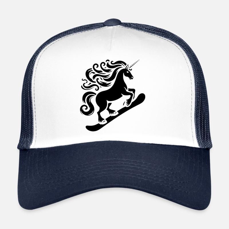 Minimalistisches Design: Einhorn Snowboarder Trucker Cap