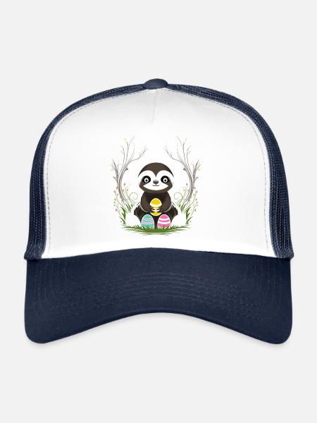 Easter Sloth with Easter Eggs in Spring - Trucker Cap - white/navy - Front