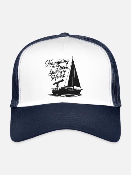 Voile, Voilier, Étoiles, Télescope - Casquette trucker  - blanc/marine - Devant
