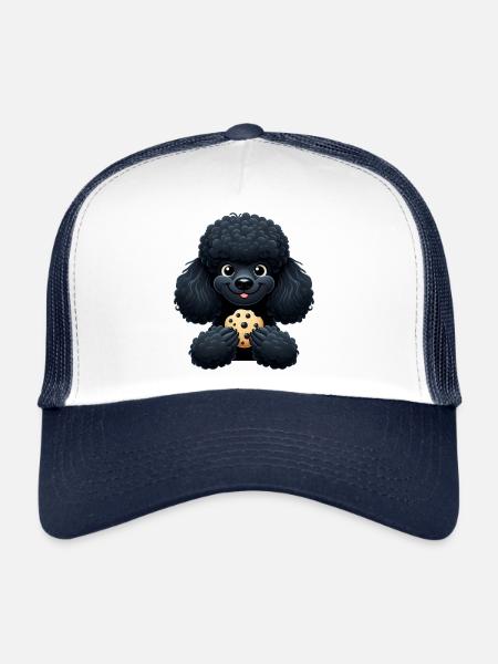 Caniche noir avec Biscuit Design mignon - Casquette trucker  - blanc/marine - Devant