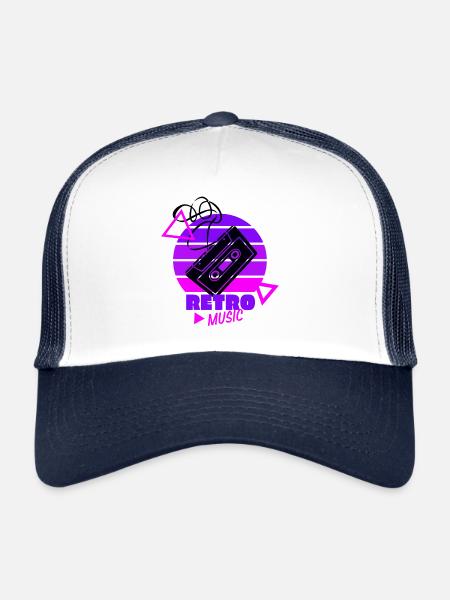 Retro Music - 80s - Eighties - Cassette - Trucker Cap - white/navy - Front