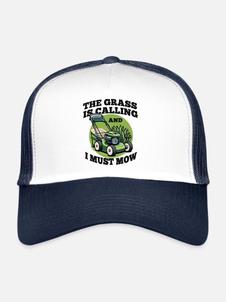 L’herbe m’appelle et je dois tondre - Casquette trucker  - blanc/marine - Devant